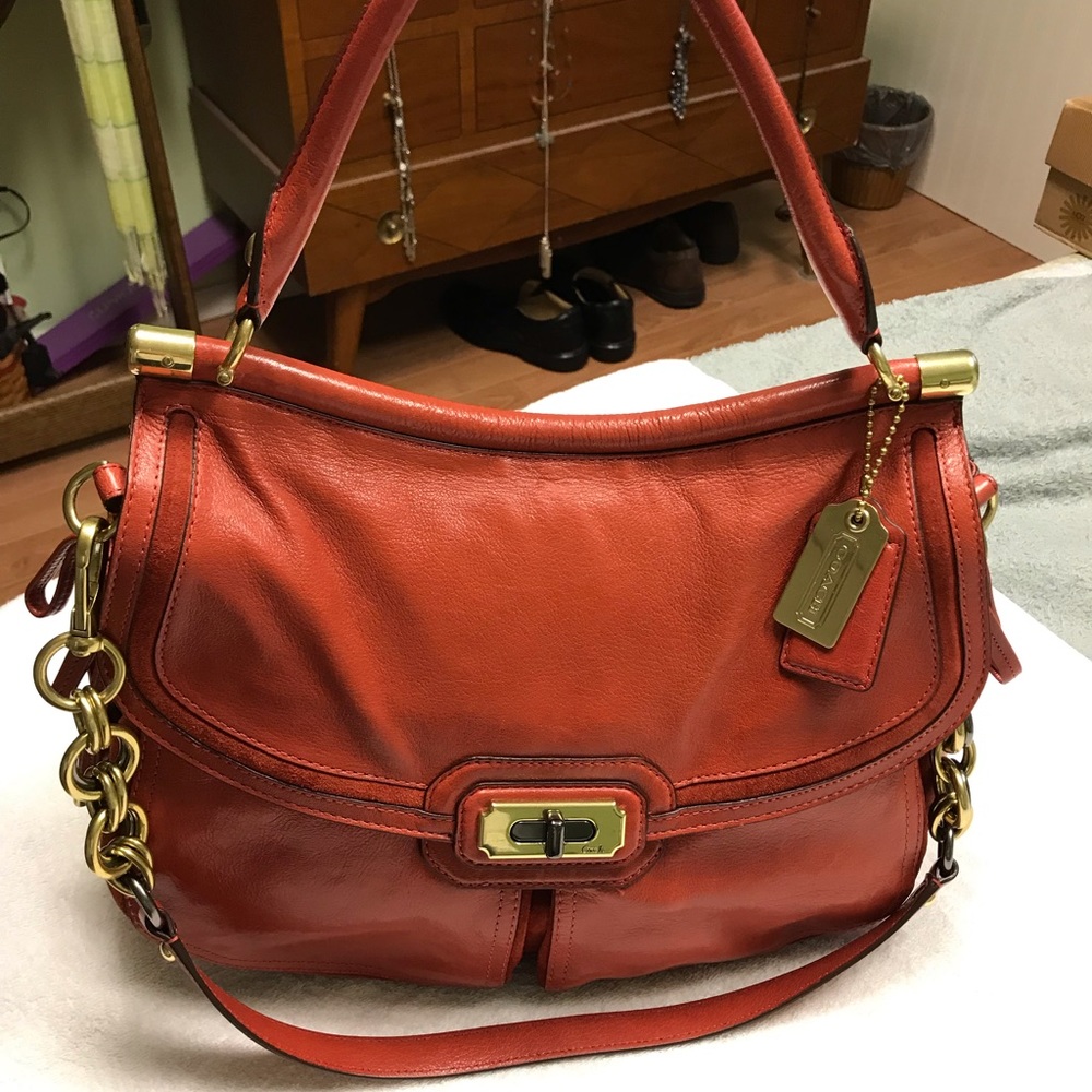 Coach Flagship Buffalo Leather Dowel Flap Satchel